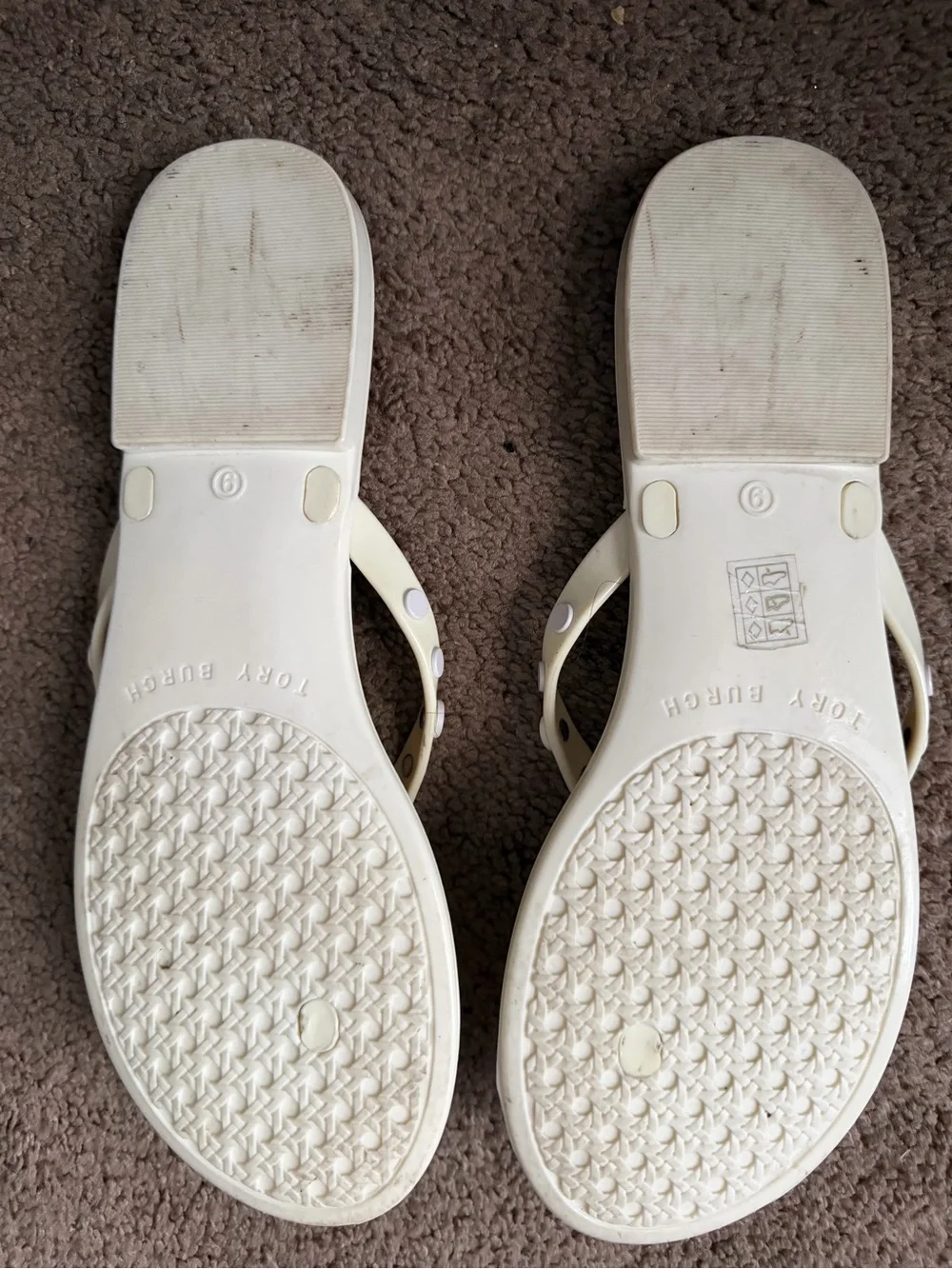 Tory Burch Ivory Studded Jelly Thong Sandals